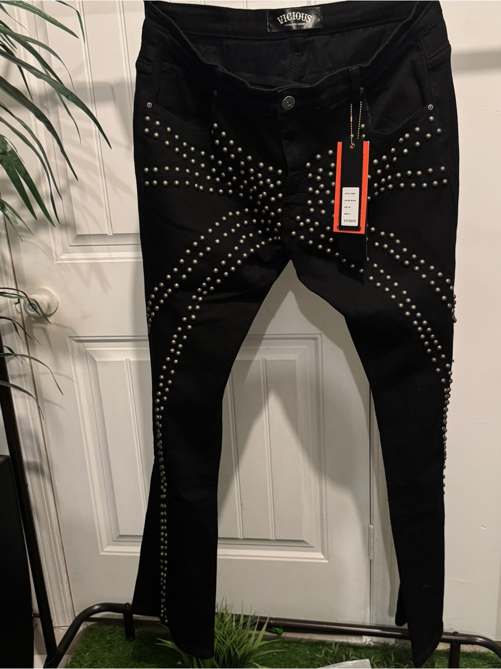 Men’s Black Studded Bootcut Jeans